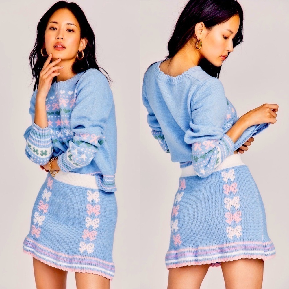 LOVESHACKFANCY knit HATHAWAY MINI SKIRT medium powder blue New with tags